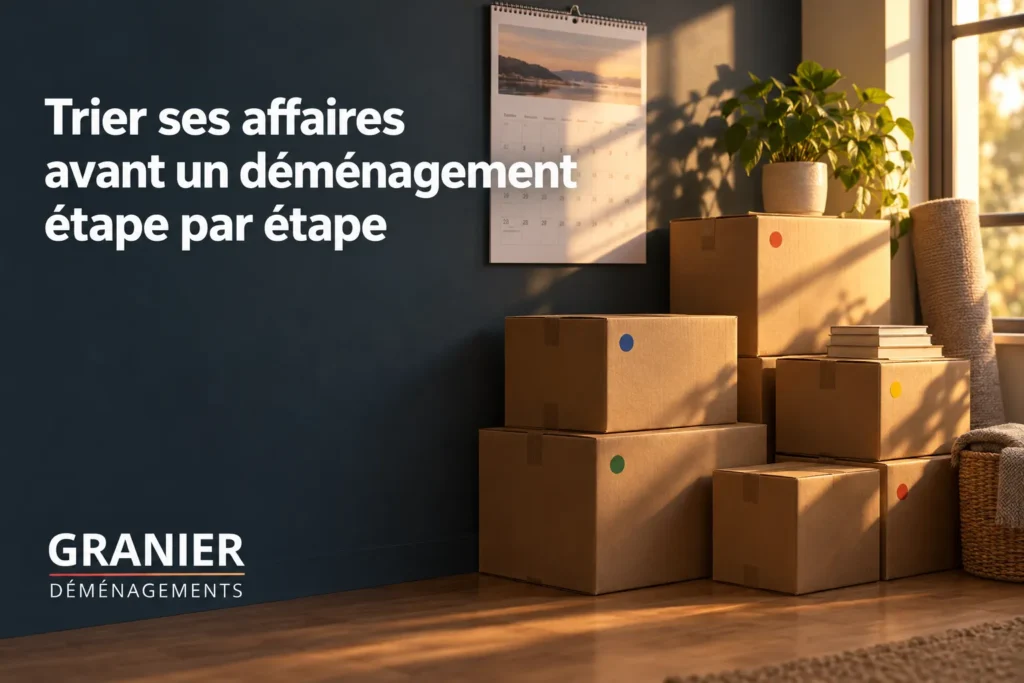 Des boîtes en carton empilées dans un espace intérieur près d’un mur sombre.